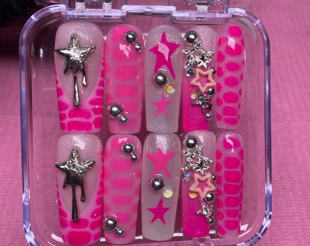 Croc design press on nails with silver charms